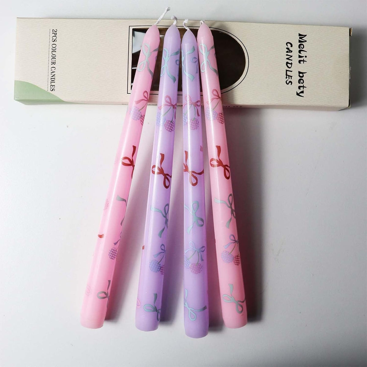 2 Pack Taper Candle 10 Inch Bow-Printed Candles,Candlesticks Unscented Dripless Tapered Candl Set for Decor Wedding Party Dinner,Valentine's Day,Various Festivals to Celebrate (Bow, Purple)