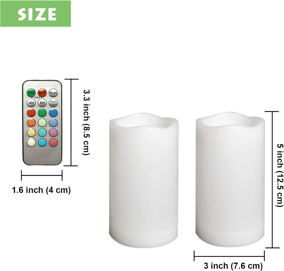 2 Pack Color Changing LED Flameless Pillar Candles with Remote, 3” x 5”