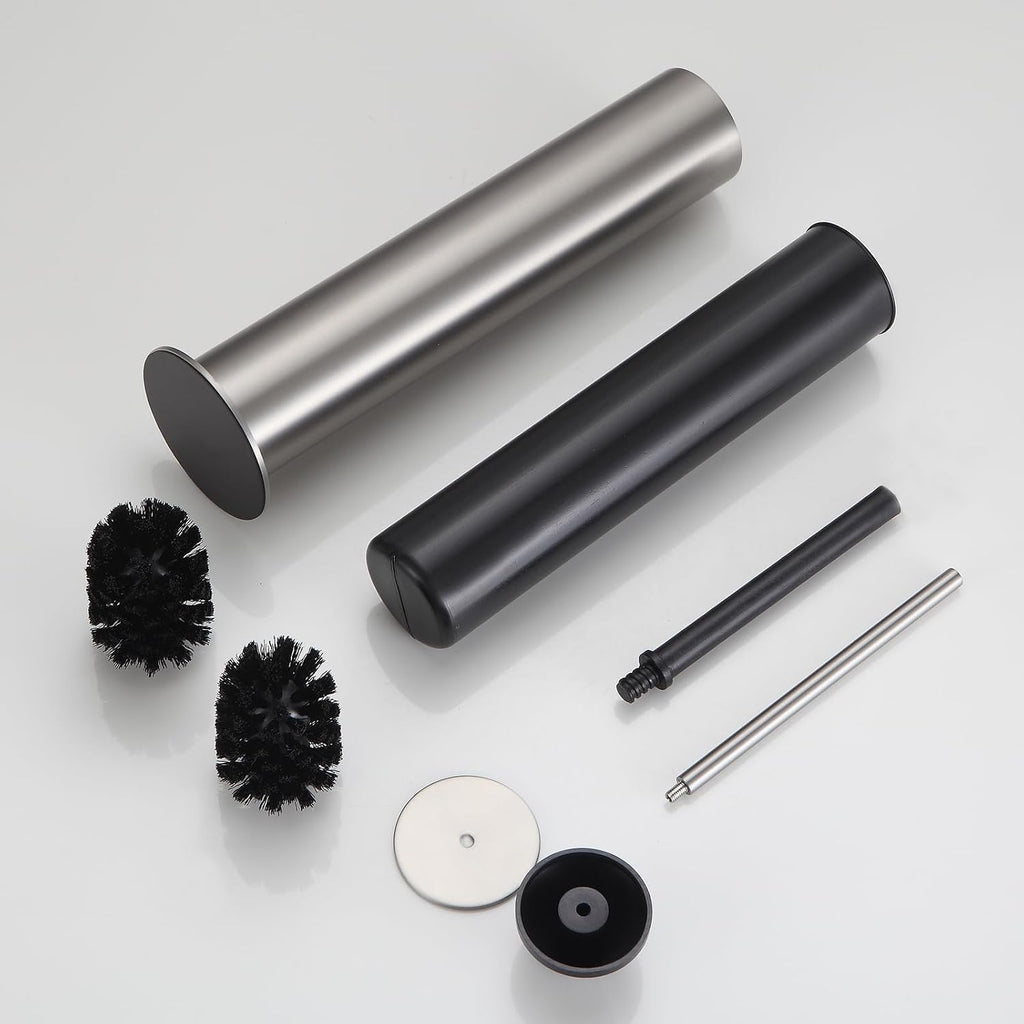 BGL Toilet Brush and Holder Set, Heavy Duty 304 Stainless Steel, Round Base and Long Handle for Bathroom Deep Cleaning, Drip-Proof, Space Saving for Storag, Stainless Steel
