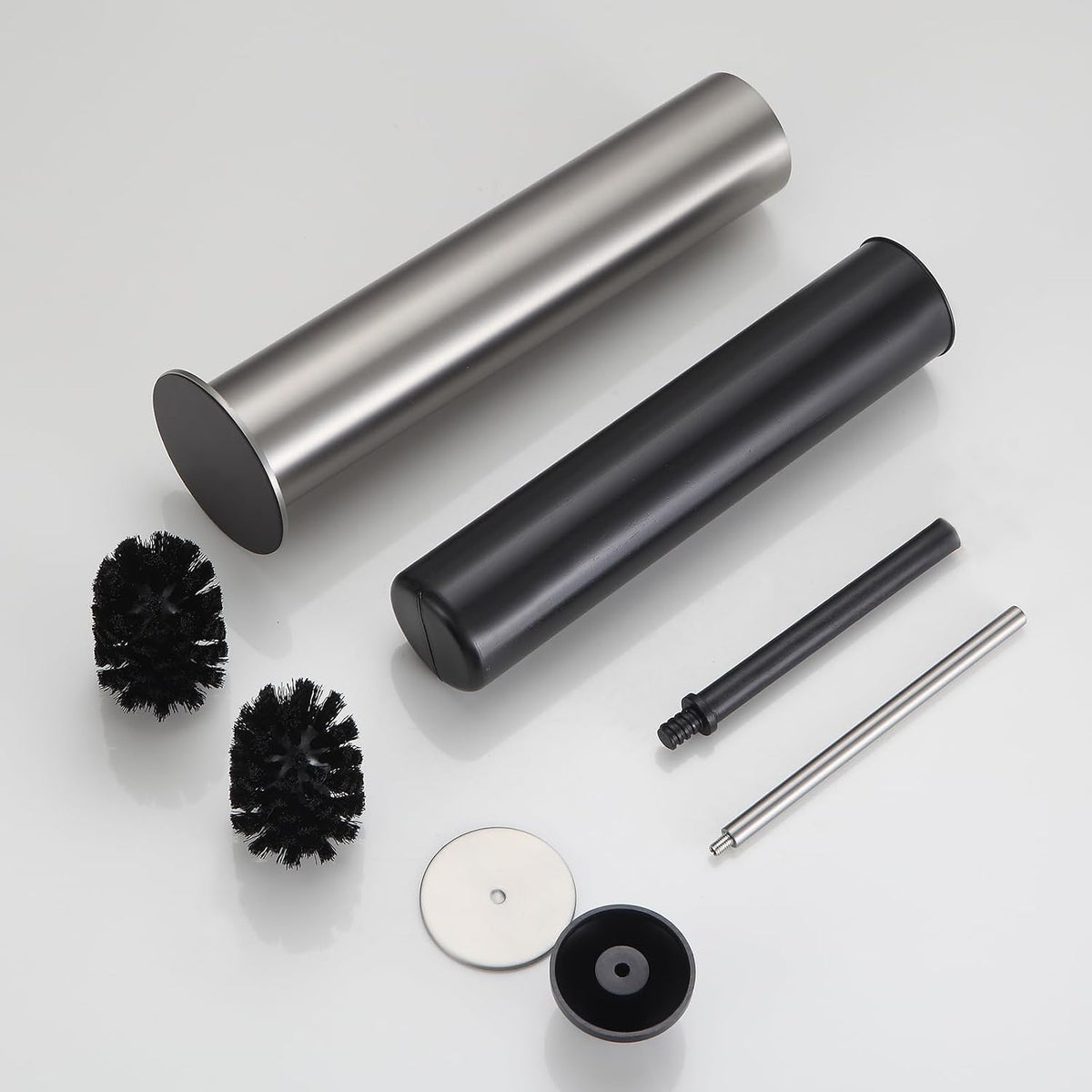 BGL Toilet Brush and Holder Set, Heavy Duty 304 Stainless Steel, Round Base and Long Handle for Bathroom Deep Cleaning, Drip-Proof, Space Saving for Storag, Stainless Steel