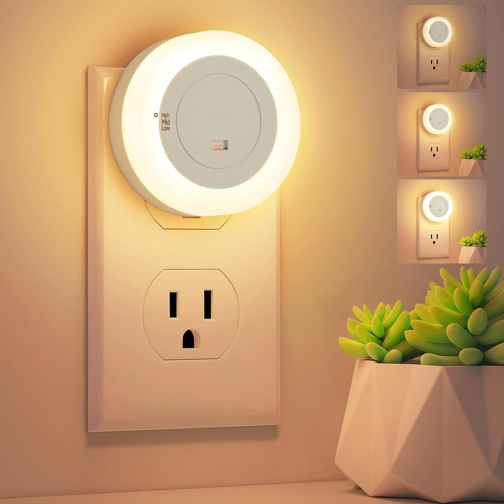 2-Pack LED Night Lights Plug in Dimmable, Dusk to Dawn Sensor 2700K