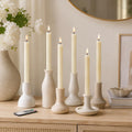 10" Fluted Ribbed LED Ivory Grooved Real Wax Taper Candles, Remote & 24h Timer Memory, On/Off Switch - Flameless Dimmable Battery Operated w/Flicker Mode, Home Wedding Decor (6 Pack)