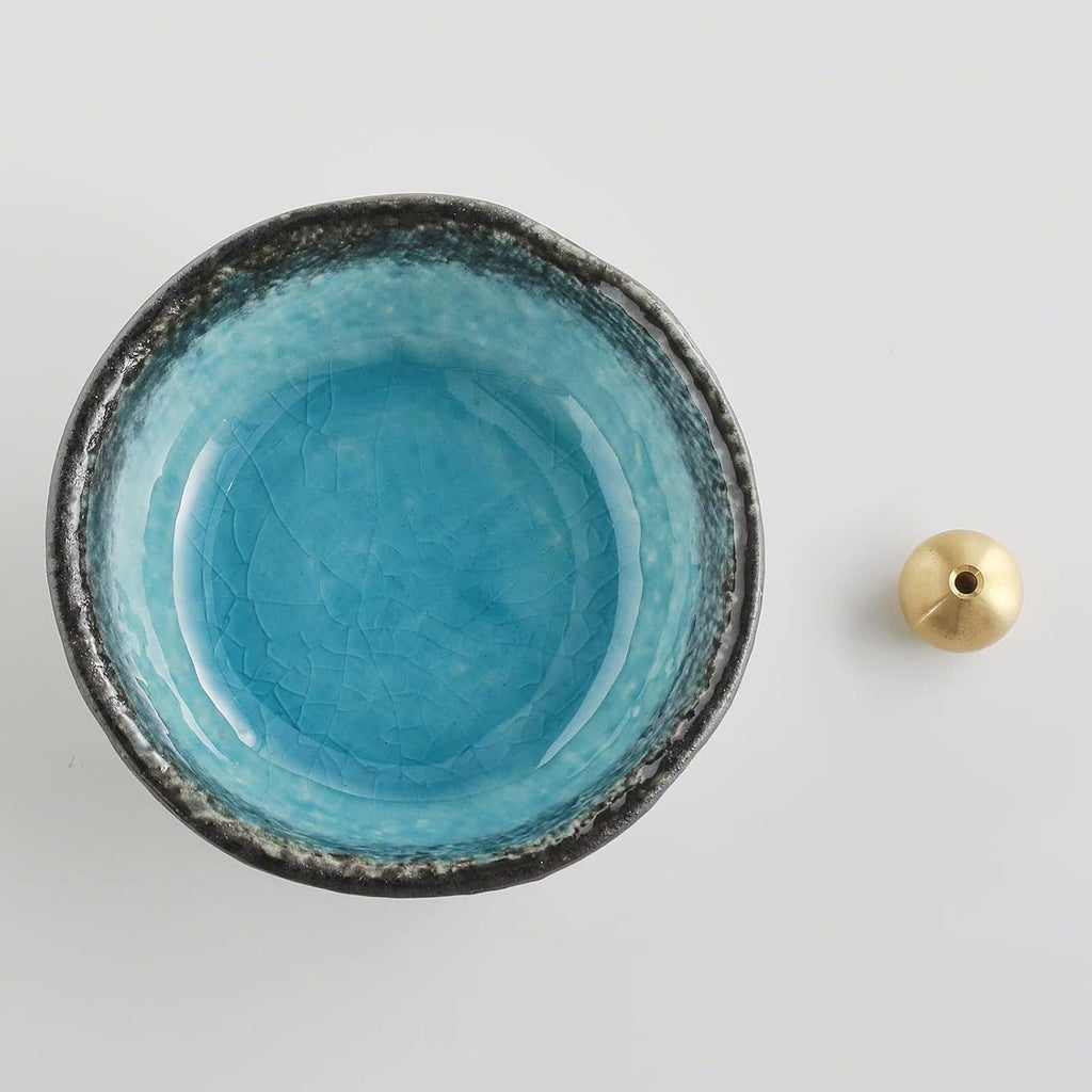 Asayu Japan Mini Incense Holder for Sticks, Ocean Blue Ceramic Plate 3.3in