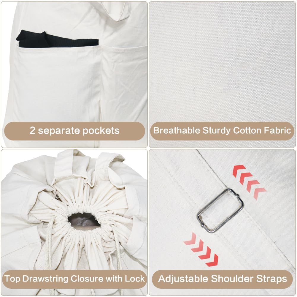 Large Cotton Laundry Bags for Dorm, XL Heavy Duty Laundry Bag with Straps