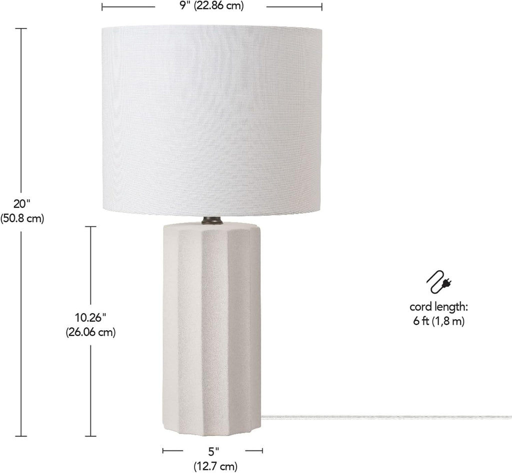 Globe Electric 20" Ribbed Concrete Finish Table Lamp with White Linen Shade