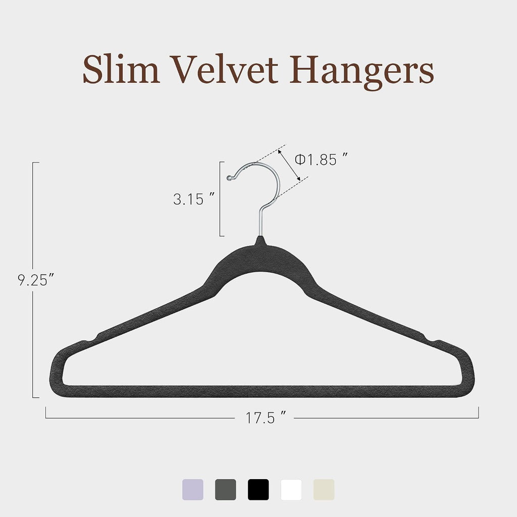 Velvet Hangers 100 Pack, 17.5" Non-Slip Clothes Hangers, Black