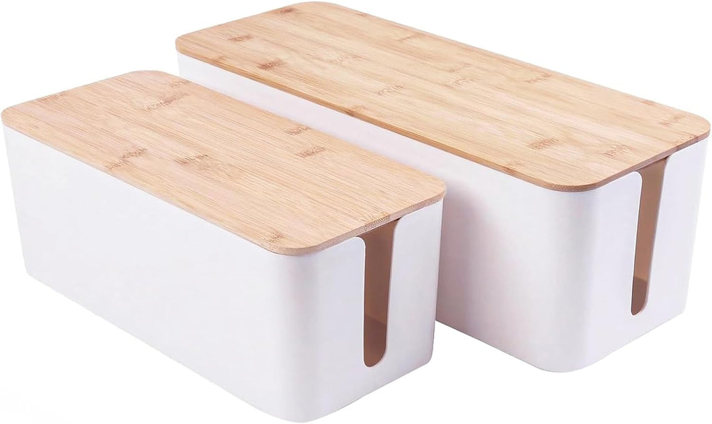 Bamboo Lid Management Box Cord Organizer Box for Power Strips Router
