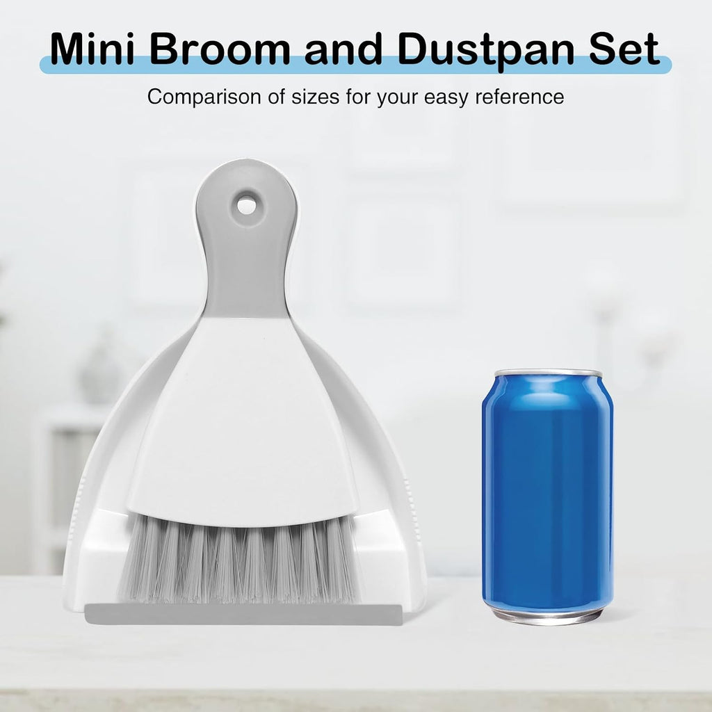 NACENA Mini Dustpan and Brush Set, 2 Pack, White & Gray