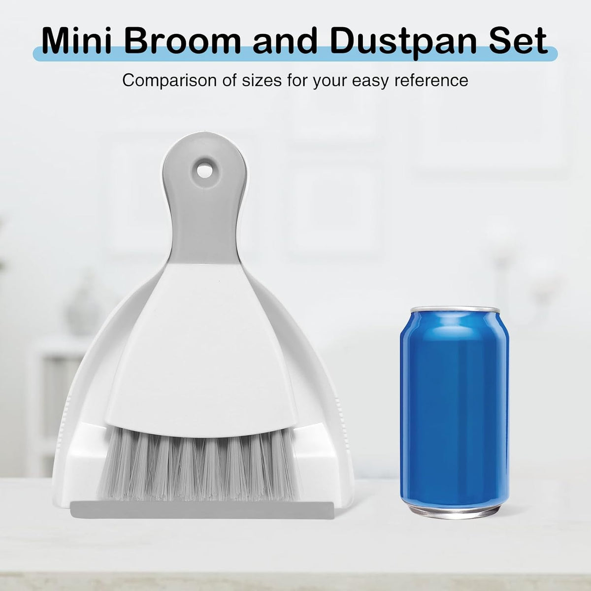 NACENA Mini Dustpan and Brush Set, 2 Pack, White & Gray