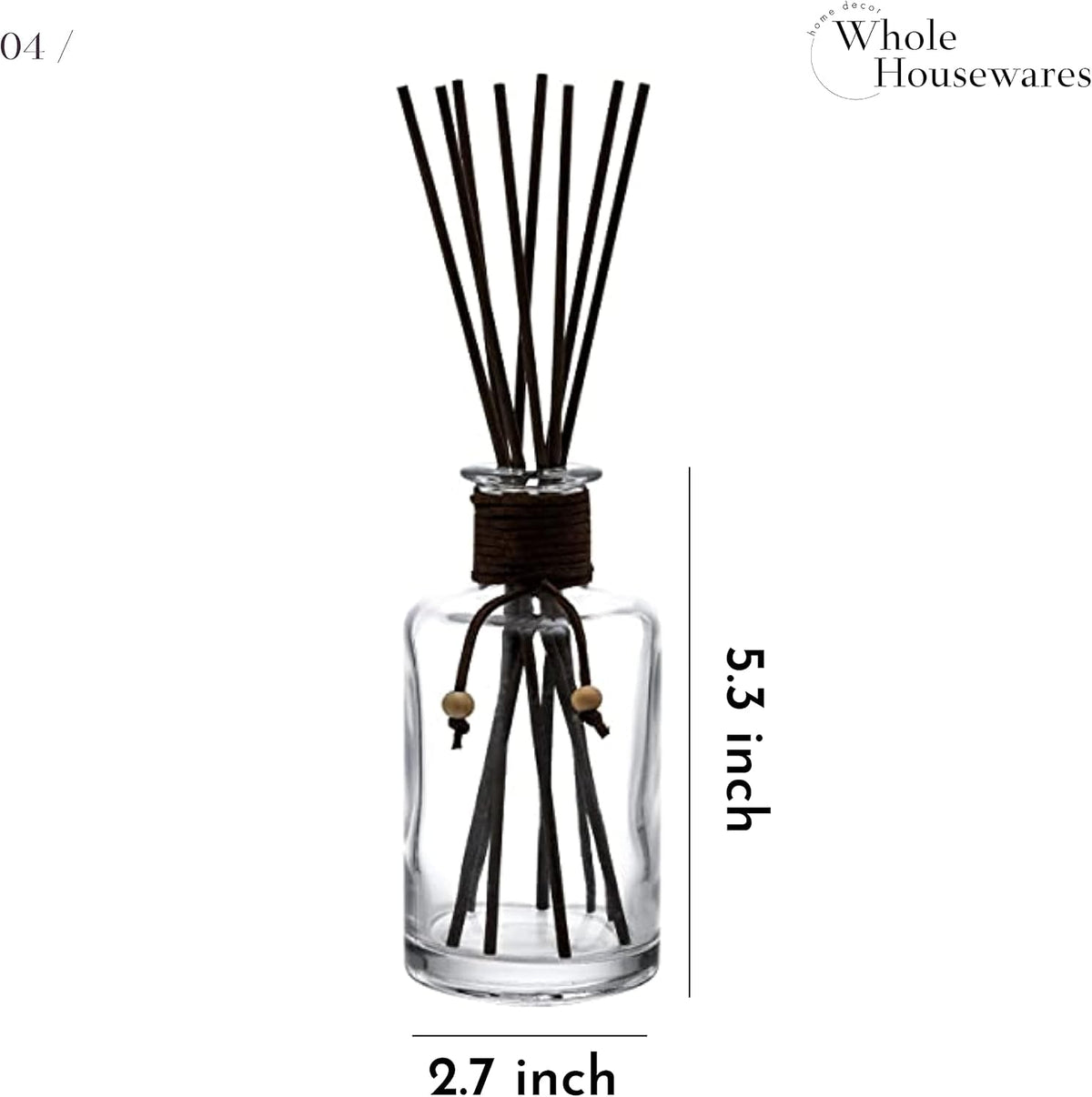 WHOLE HOUSEWARES Set of 4 Diffuser Bottles with Sticks - 7.5oz Empty Glass Diffuser Bottle for Essential Oils - Oil Diffusers Container with 32pcs Reed Sticks for Aromatherapy and Home Fragrance