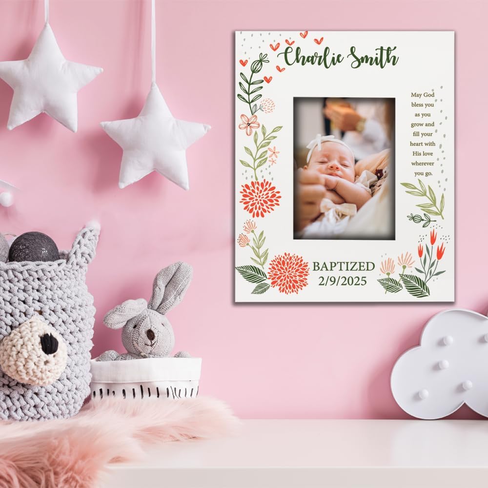 BELLA BUSTA-Personalize Baby Blessings Baptism-Christening, Baby Girl Baptism Presents from Godparents Friends, Family-UV Print Frame (4x 6 Vertical (Girl))