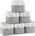 11x11 Inch Cube Storage Bins, 6 Pack Collapsible Fabric Storage Cubes with Rope Handles, Waterproof Foldable Storage Baskets for Cube Shelves, Closet, Clothes, Toys, Books, White & Gray