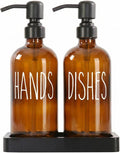 MOMEEMO Soap Dispenser Set with Ceramic Tray, Amber & Black
