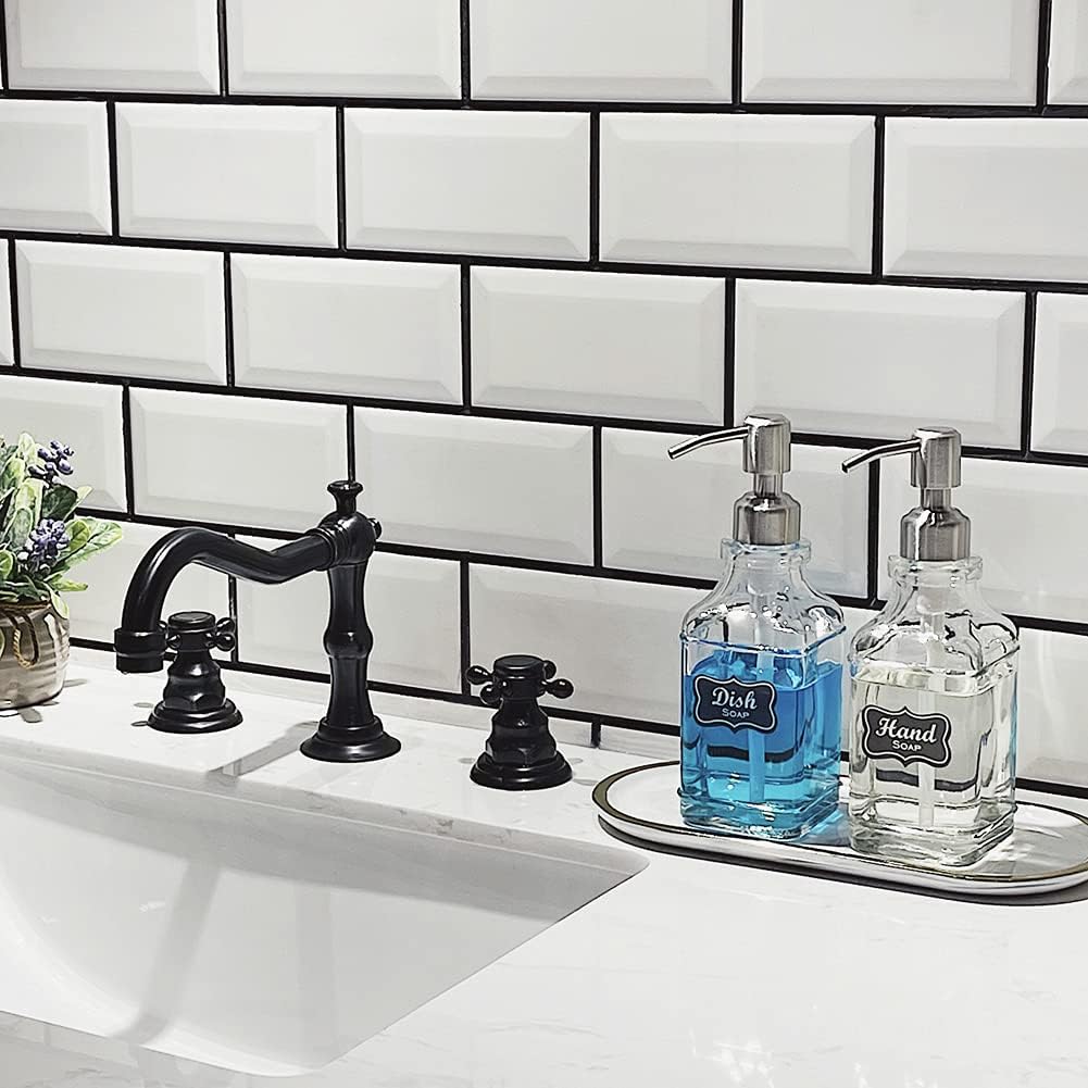 JASAI 2Pack Hand&Dish Glass Soap Dispenser with Rust Proof Pump & Stickers