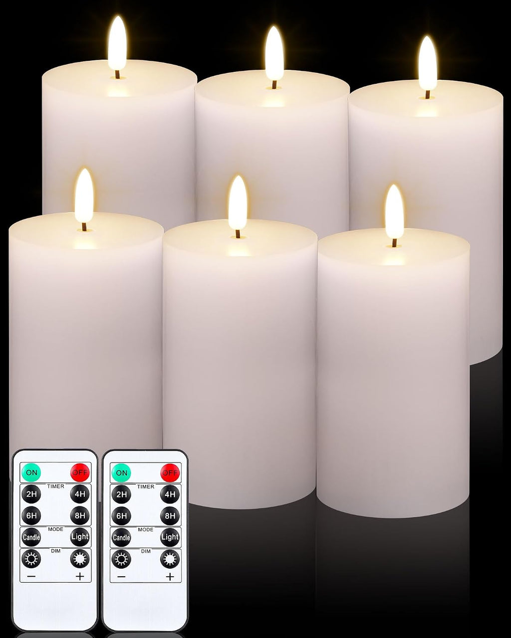 VIHOSE 6 Pack White Flameless Candles Set with Remote and Timer Flickering Flameless Battery Candles Flat Top LED Pillar for Wedding Outdoor Home Festival Decoration(D 3" H 3")