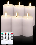 VIHOSE 6 Pack White Flameless Candles Set with Remote and Timer Flickering Flameless Battery Candles Flat Top LED Pillar for Wedding Outdoor Home Festival Decoration(D 3" H 3")