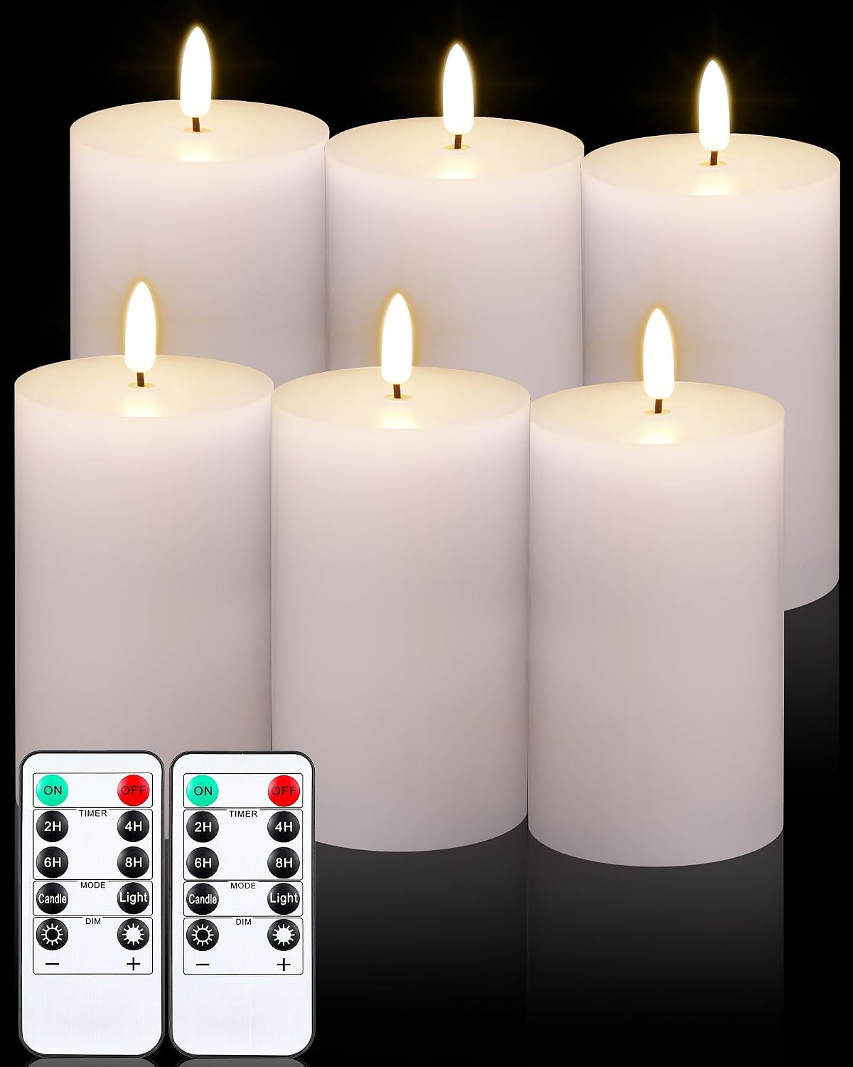 VIHOSE 6 Pack White Flameless Candles Set with Remote and Timer Flickering Flameless Battery Candles Flat Top LED Pillar for Wedding Outdoor Home Festival Decoration(D 3" H 3")