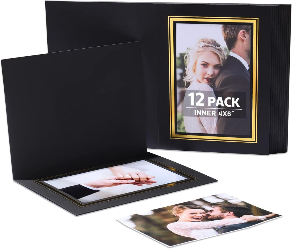4x6 Photo Folder, Black Cardboard Picture Frame, Vertical Paper Photo Frame Cards Pack of 12
