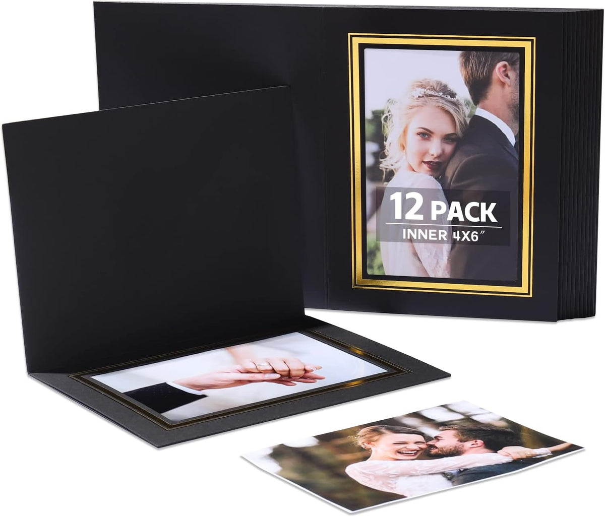 4x6 Photo Folder, Black Cardboard Picture Frame, Vertical Paper Photo Frame Cards Pack of 12