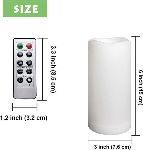 1 Pack Outdoor LED Flameless Pillar Candle with Remote and Timer, 3” x 6”