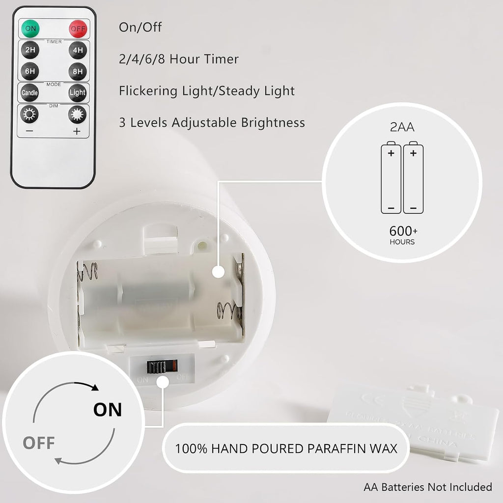 Stmarry White Flameless Candles with Remote and Timer, Real Wax Made LED Pillar Candles Battery Operated with 3D Flickering Flame - 3" x 4", 3" x 5", 3" x 6" - Set of 3