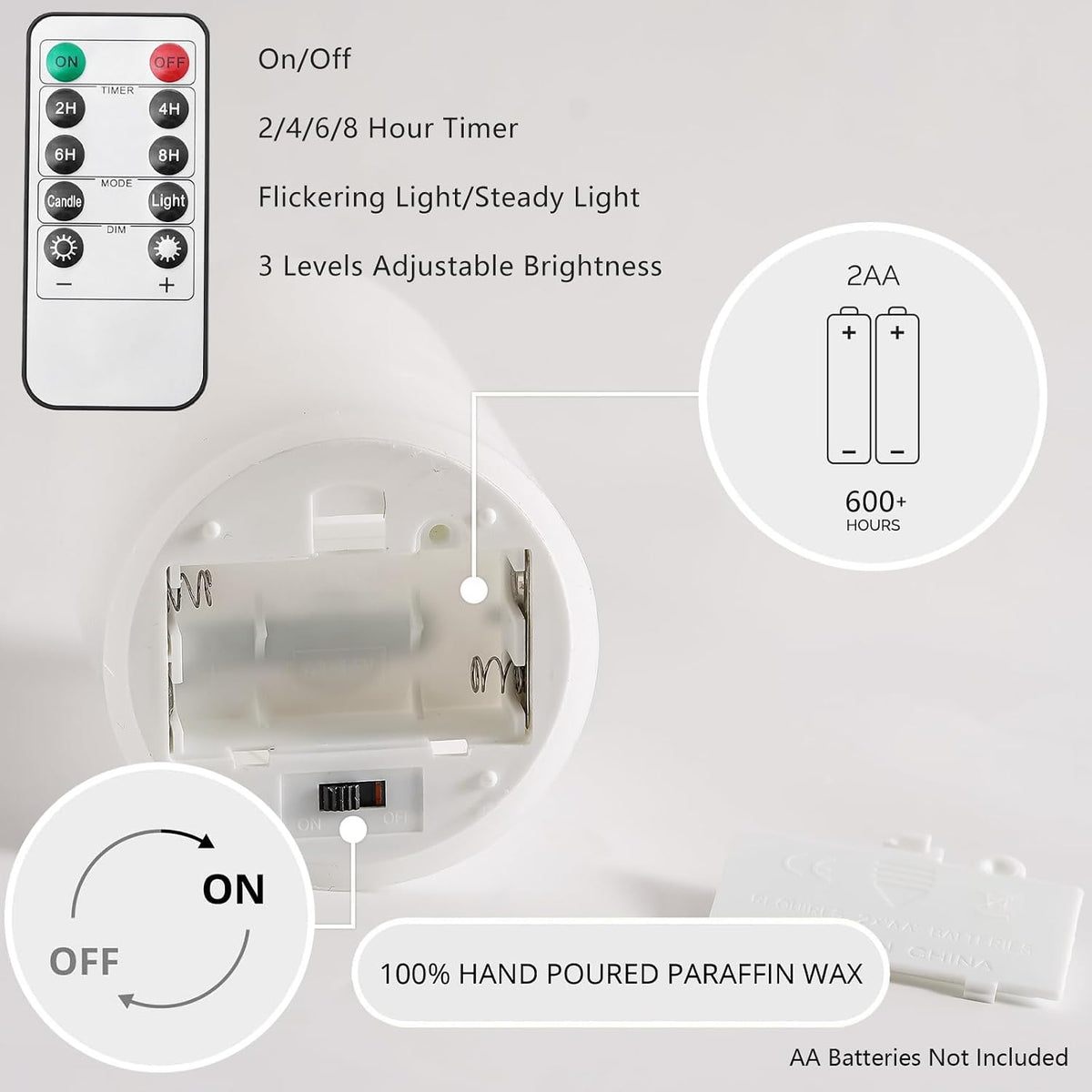 Stmarry White Flameless Candles with Remote and Timer, Real Wax Made LED Pillar Candles Battery Operated with 3D Flickering Flame - 3" x 4", 3" x 5", 3" x 6" - Set of 3