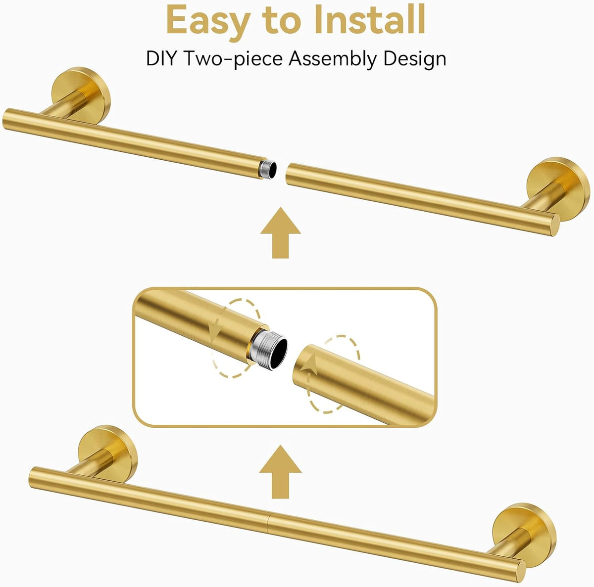 Brushed Gold Towel Bar, 18 Inch Towel Rack for Bathroom Wall-Mounted