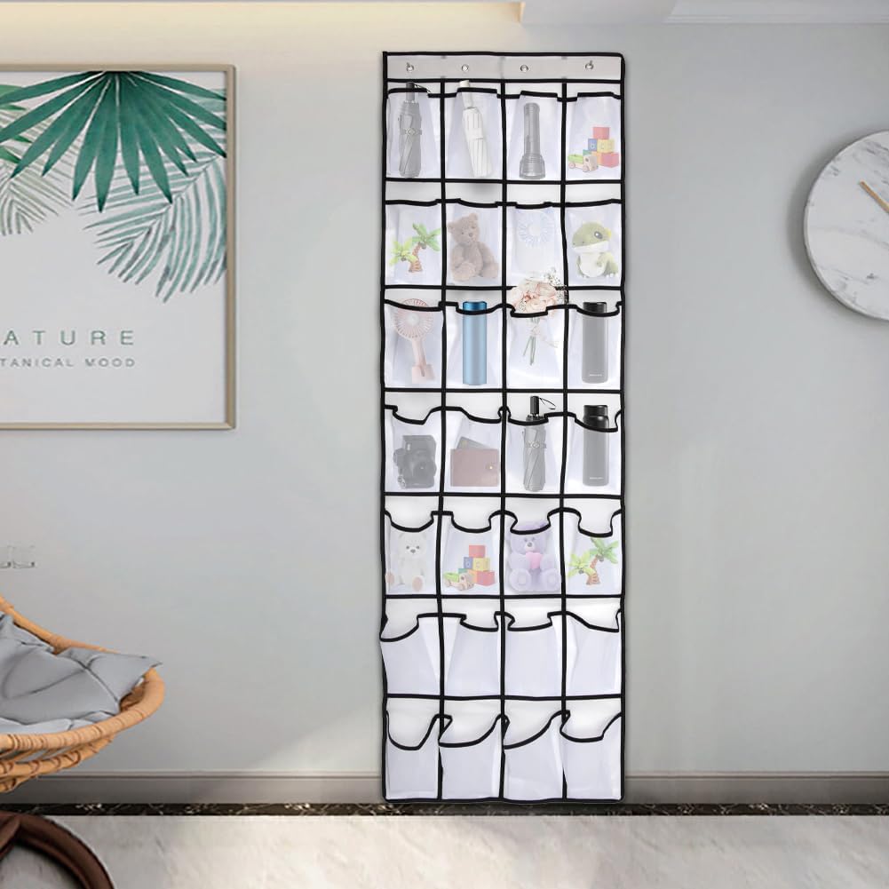 28 Pocket Over The Door Shoe Organizer With 4 Metal Hooks