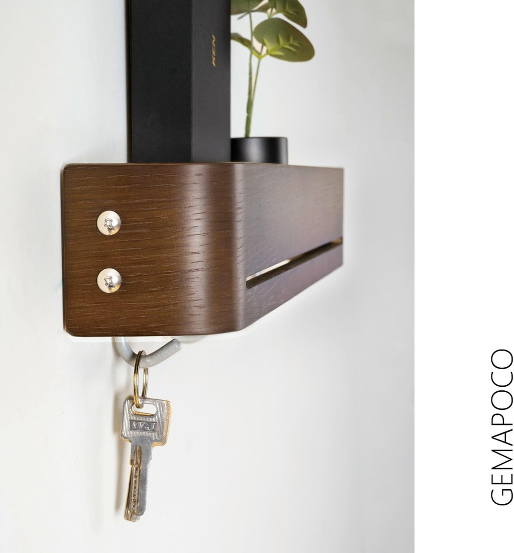 Key Holder Wall Mount with Shelf | Brown | 17 inch