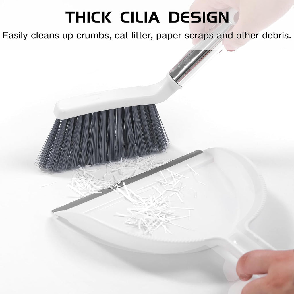 NACENA Mini Broom and Dustpan Set, Small Dust Pan and Brush Set, White&Gray