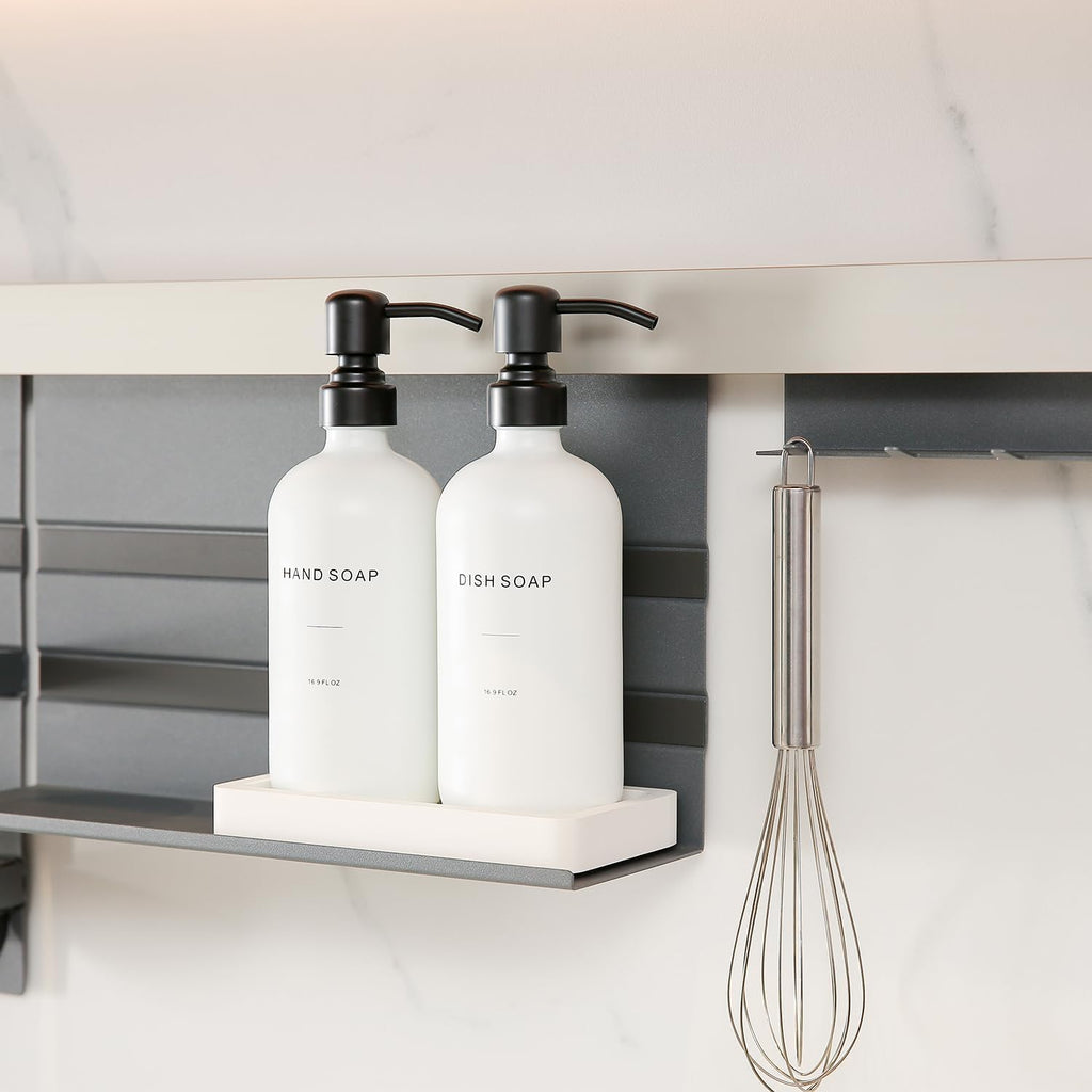 Prus Waso Kitchen Soap Dispenser Set, White Soap Dispenser with Black Stainless Steel Pump, Perfect for Modern Kitchen Decor. (White)
