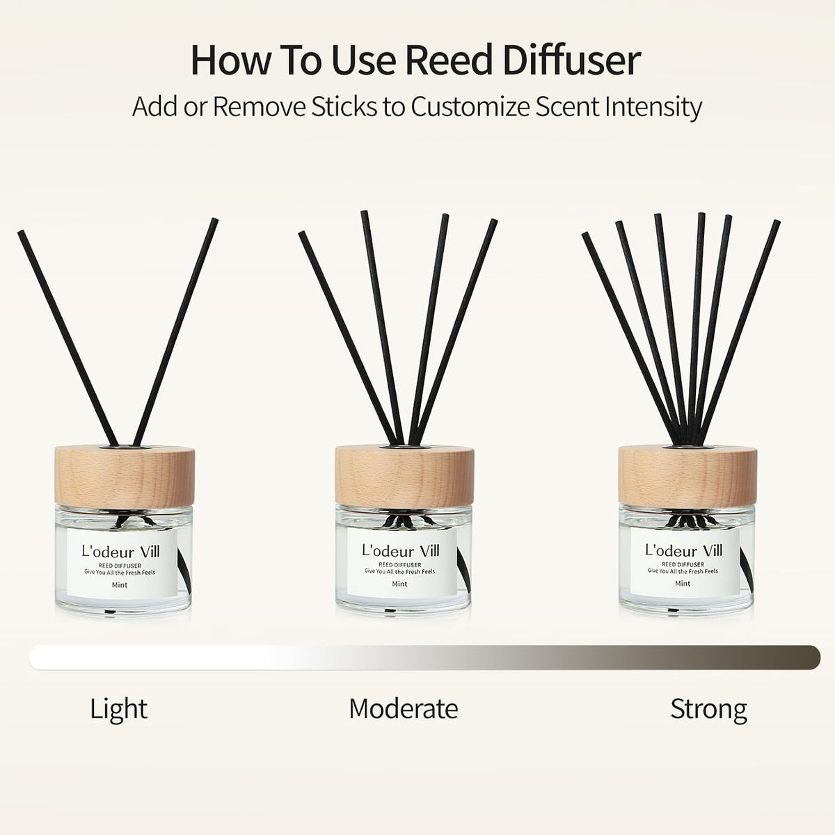 L'odeur Vill Reed Diffuser Set,Mint and Fruit 3.4 fl oz(100 ml) Oil Diffuser with 6 Reed Sticks, Home Fragrance Reed Diffuser for Bathroom Shelf Decor Scent Diffuser