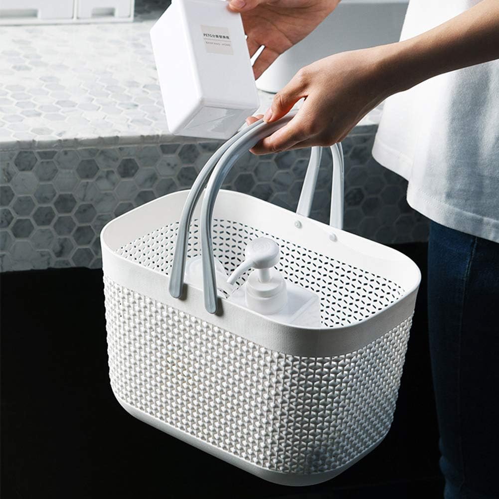 Plastic Portable Shower Caddy Basket, Storage Organizer with Handle, White
