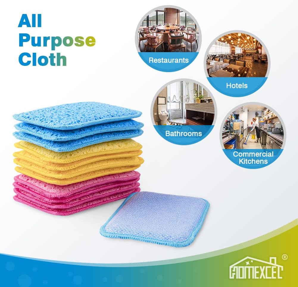 HOMEXCEL 12PK Scrub&Wipe Cloths, Dual-Sided Non-Scratch Sponges for Kitchen