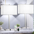 21" Set of 2 Touch Control Table Lamps with 2 USB & AC Outlets, 3-Way Dimmable Modern Nightstand Lamps for Bedroom Living Room Office Reading, White Shade Bedside Lamps, 5000K LED Bulbs Included.