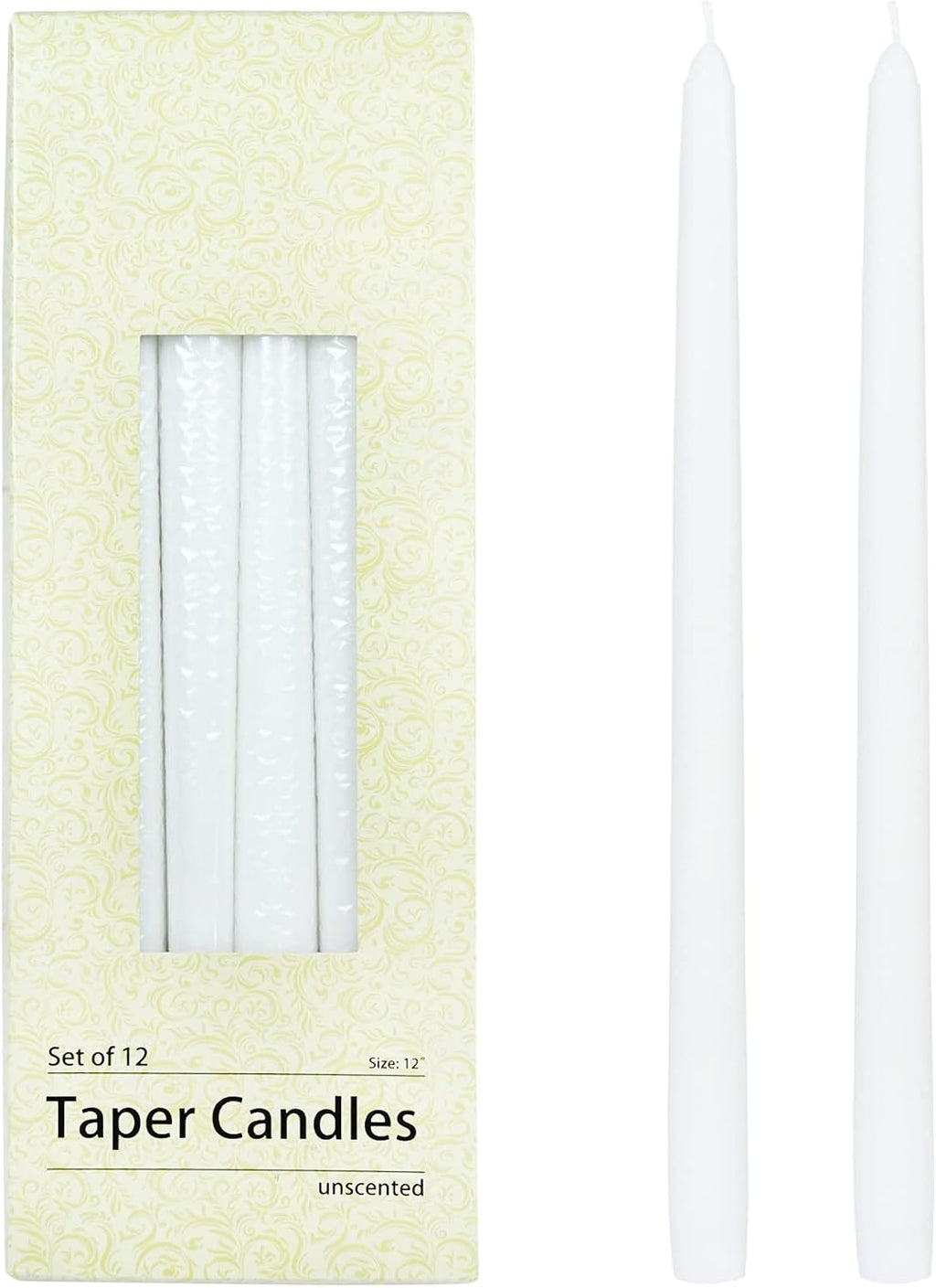 Zest Candle 12-Piece Taper Candles, 12-Inch, White