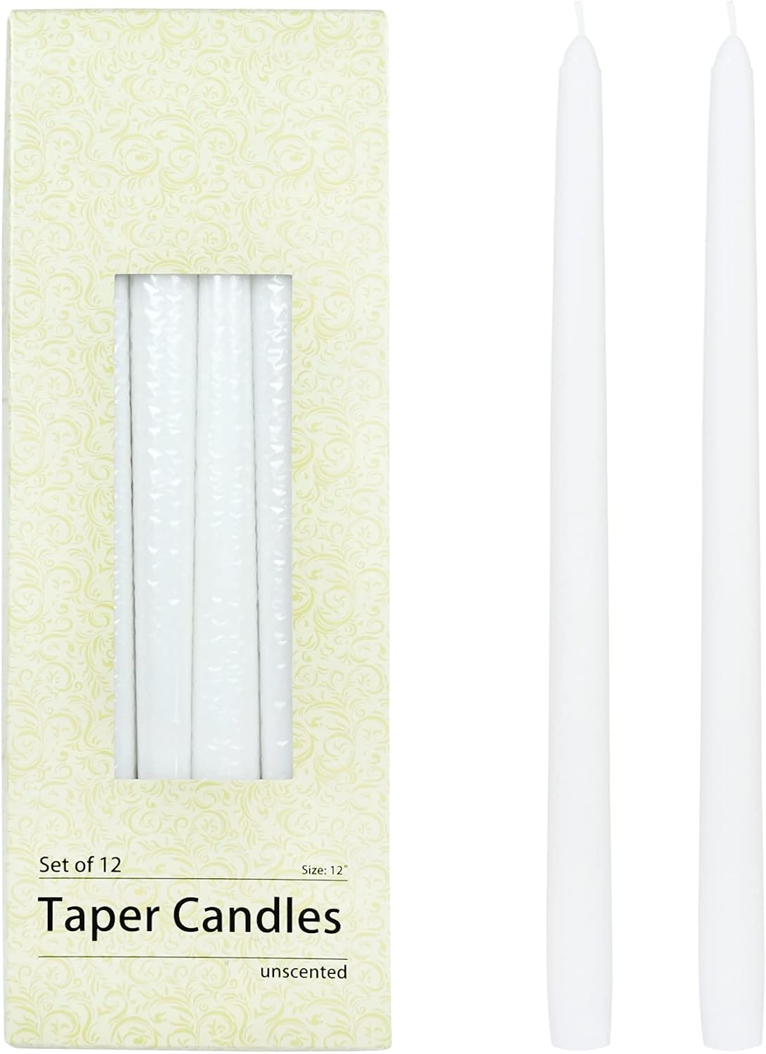 Zest Candle 12-Piece Taper Candles, 12-Inch, White