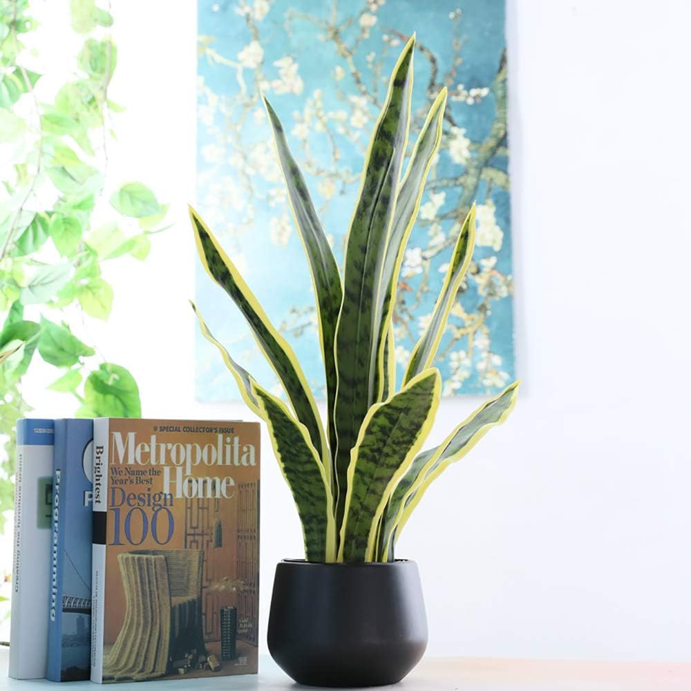 Beebel Artificial Snake Plant 22" Fake Sansevieria Potted Plants Plastic Greenery Perfect Faux Agave Plant for Home Garden Office Store Decoration