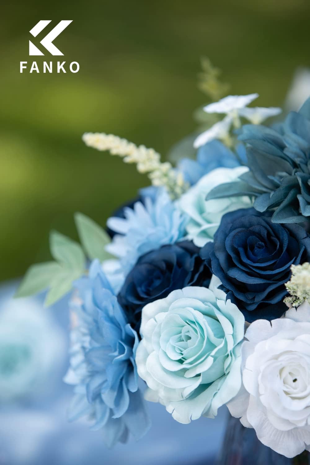 FANKO Fall Artificial Flowers for DIY, Blue White Faux Flowers Bouquet, Fake Flowers with Roses Dahlia Daisy Silk Flowers for Vase, Fall Home Decor, Wedding Centerpiece, Floral Arrangement Décor