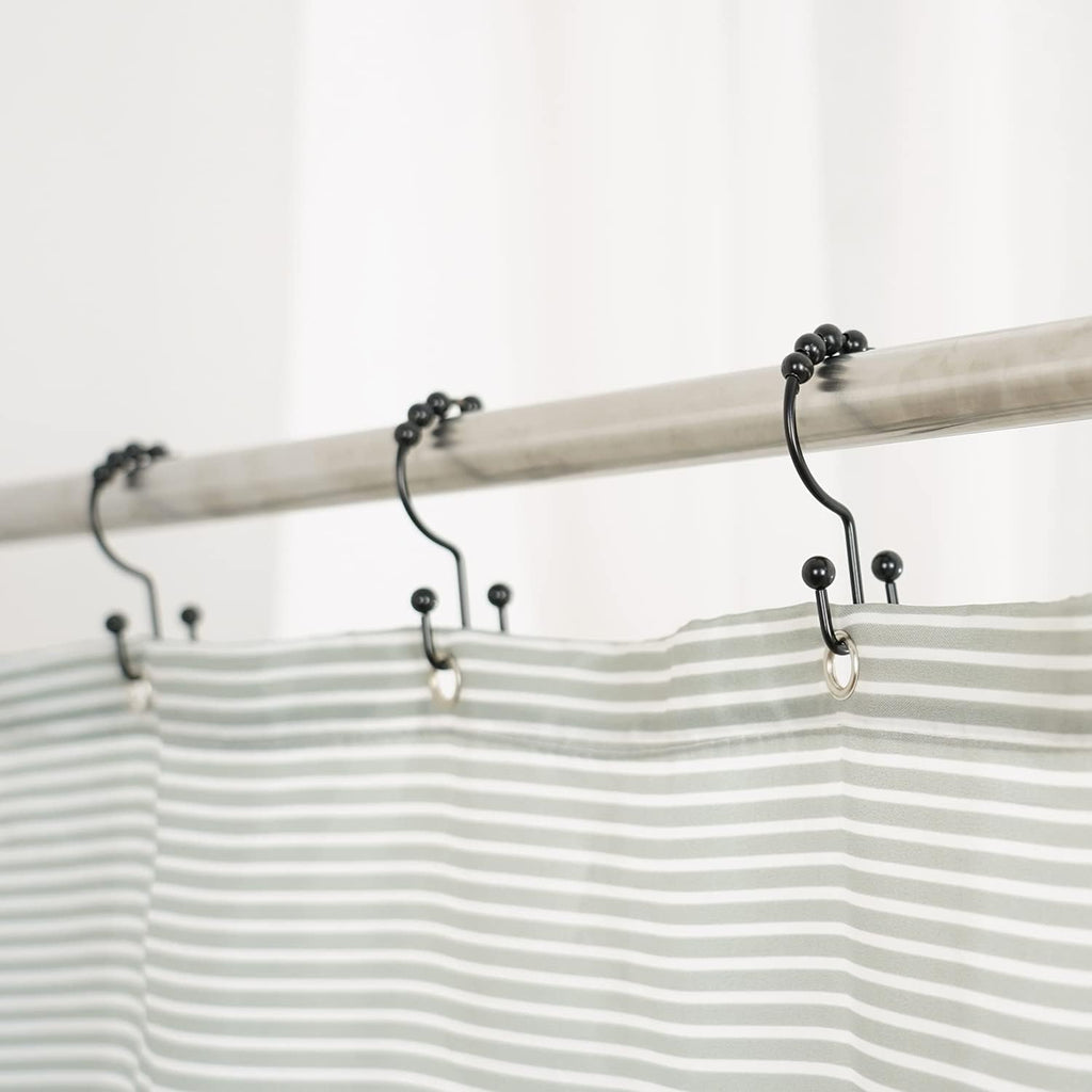 Shower Curtain Hooks Rings, Stainless Steel Double Glide Rollers Extra Wide Shower Curtain Rods Hooks for Bathroom, Set of 18 Hooks - Matte Black