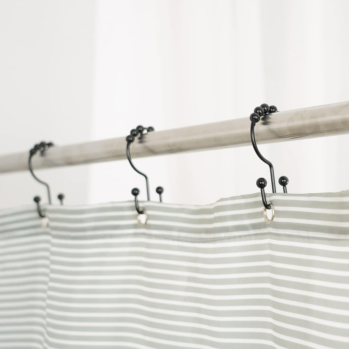 Shower Curtain Hooks Rings, Stainless Steel Double Glide Rollers Extra Wide Shower Curtain Rods Hooks for Bathroom, Set of 18 Hooks - Matte Black