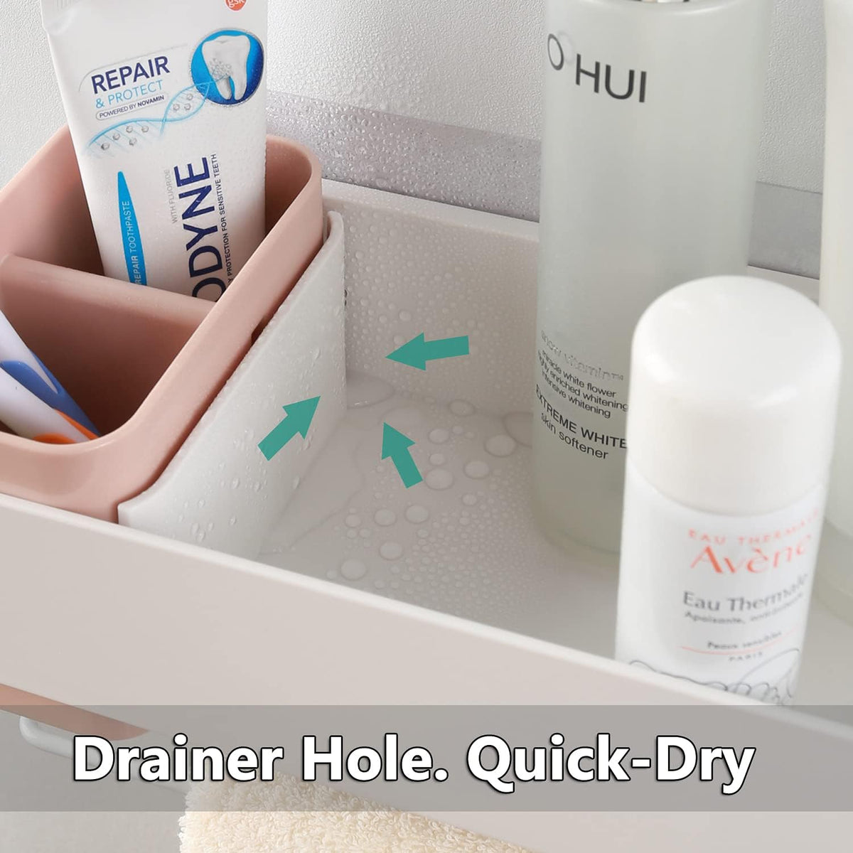 Adhesive Bathroom Wall Caddy, Bathroom Shower Organizer Hanging Shelves No Drilling Shampoo Holder Pink