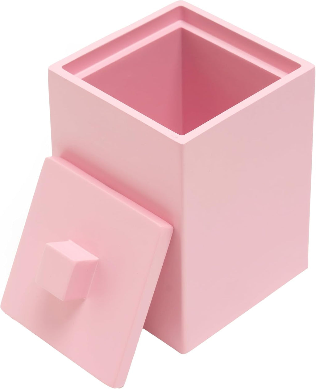 Bathroom Q Tip Holder with lid, Resin ,Square (Matte Pink)