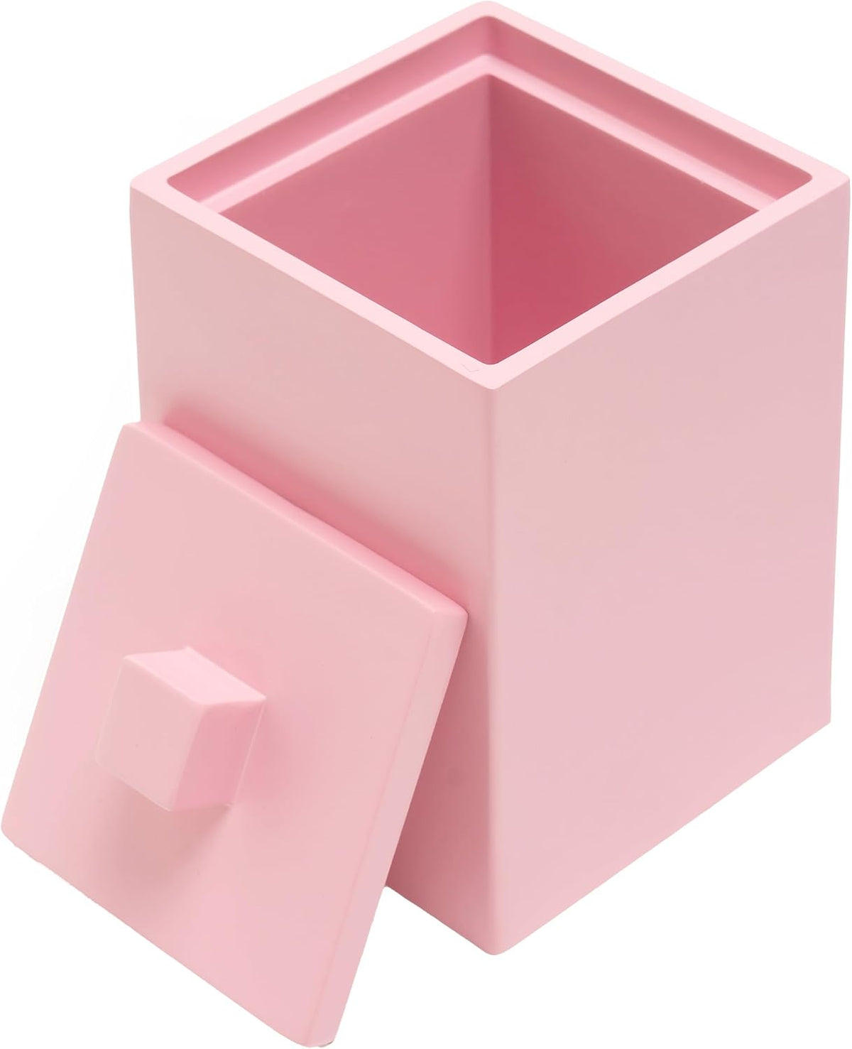 Bathroom Q Tip Holder with lid, Resin ,Square (Matte Pink)