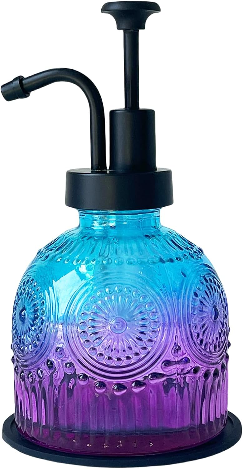 Vintage Soap Dispenser for Bathroom,Glass Kitchen Liquid Soap Dispenser with Pump,Farmhouse Antique,Cute Small Rustic Decor(Purple)