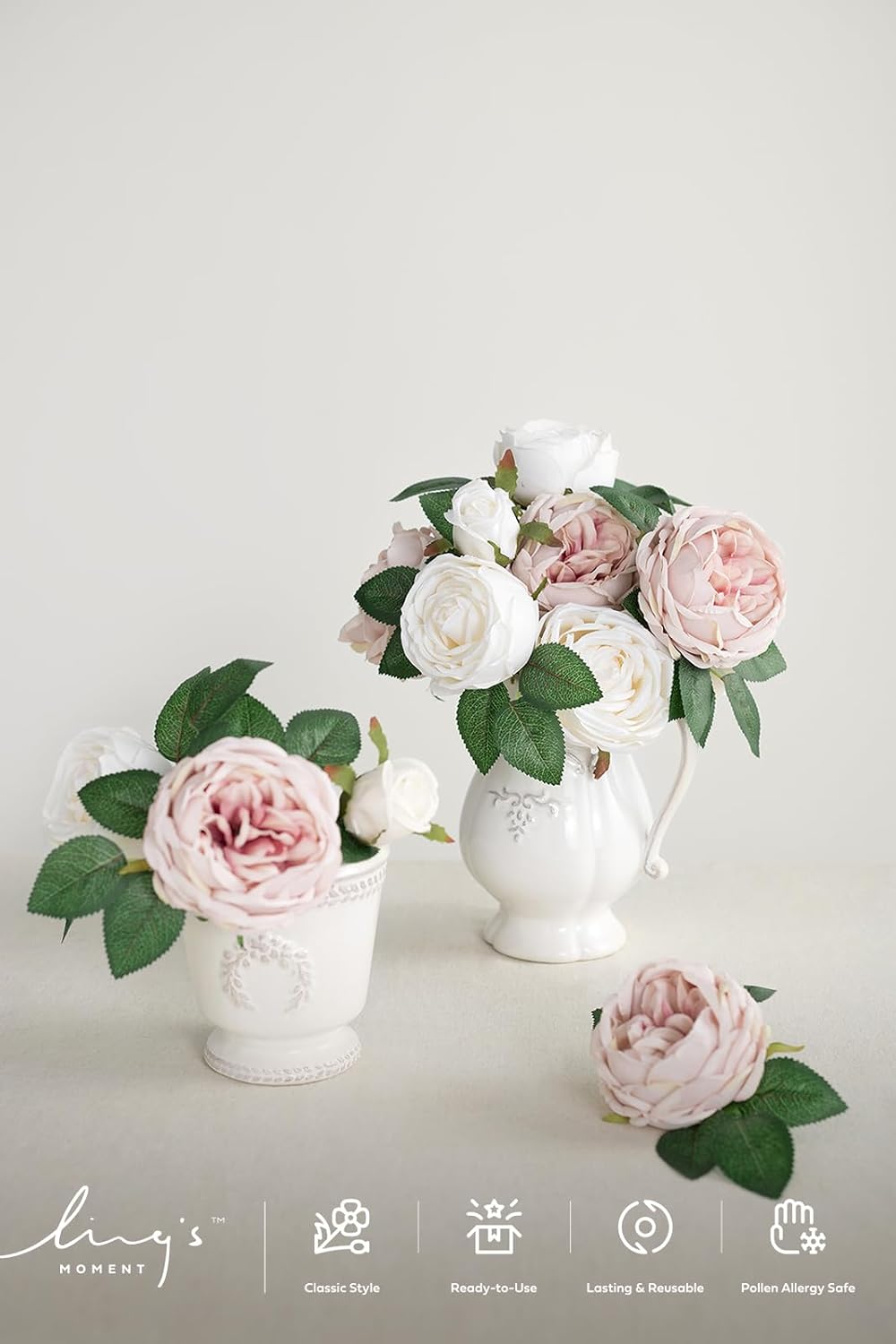 Ling's moment Artificial Flowers Silk Austin Roses Silk Flowers Artificial Roses w/Stem for Wedding Bouquets Centerpieces Party Home Decoration