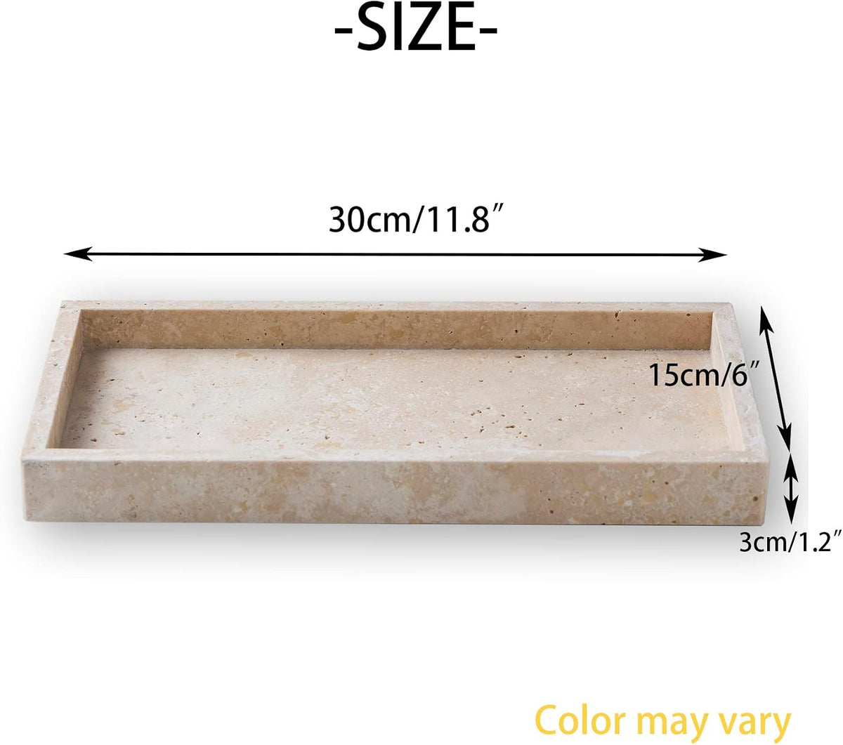 Italian 100% Marble Vanity Tray (12x6in), Counter Organizer for Bathroom, Kitchen, Dresser, Coffee Table, Serving & Decorative (Beige Travertine)