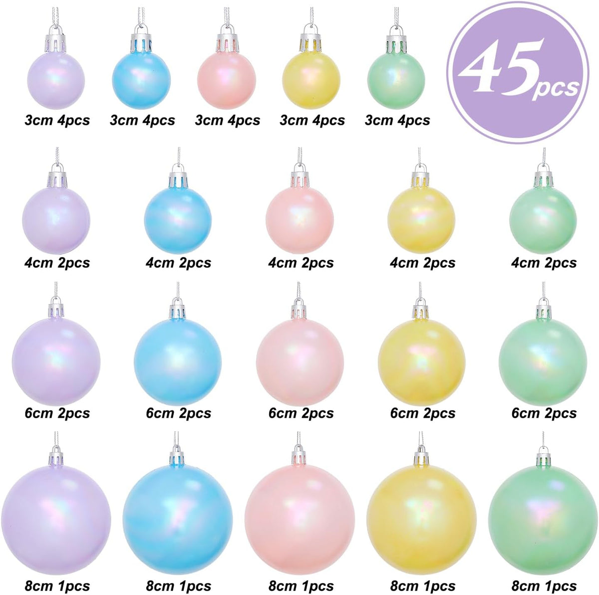 45 Pcs Pastel Christmas Ball Ornaments Decorations Set,Macaron Color Hanging Ornaments Balls Set,Pearl Christmas Tree Pendants Ball Xmas Tree Decoration