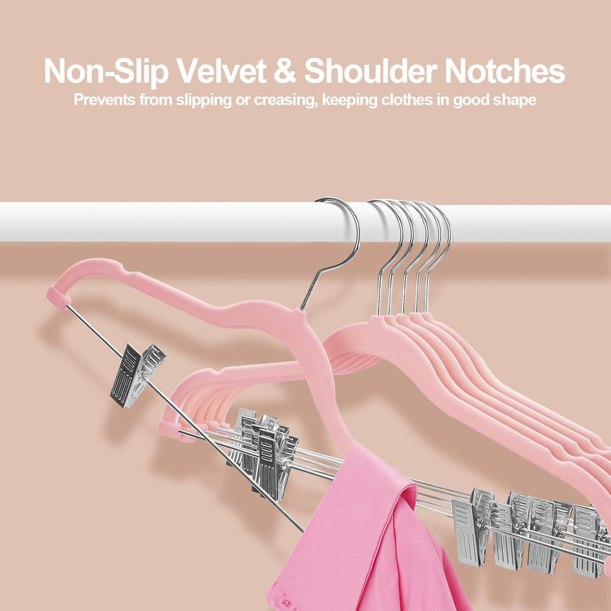 Stormix 18 Pack Velvet Skirt Hanger with Clips Non-Slip 16.5 inches Pink