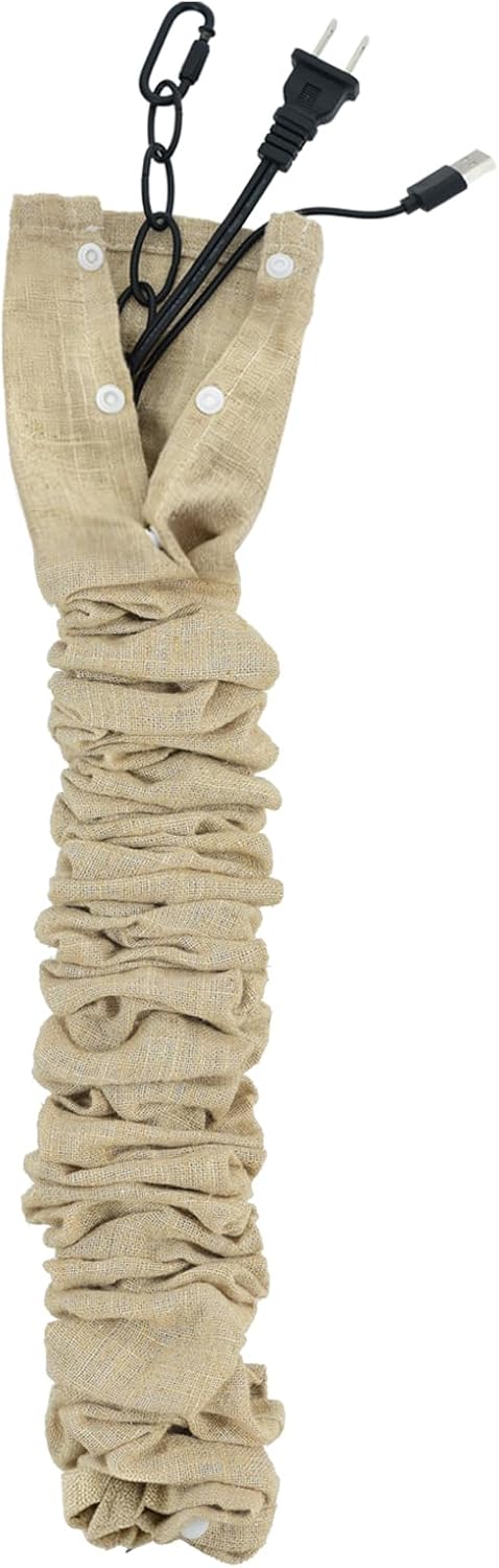 Beige Linen Fabric Cord Cover, Electrical Cord Cover and Chandelier Chain Cover, 1 Pack 70.8 in with Button Snap Closure